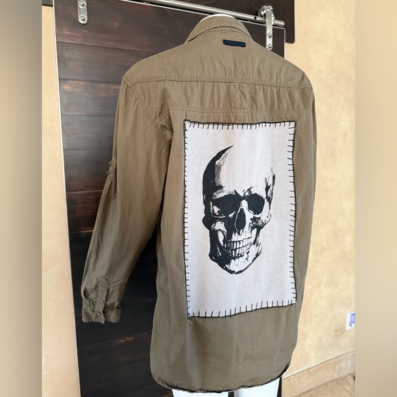 Upcycled Marc Ecko Skull Shacket - Green, Size Men's M - Picture 5 of 13